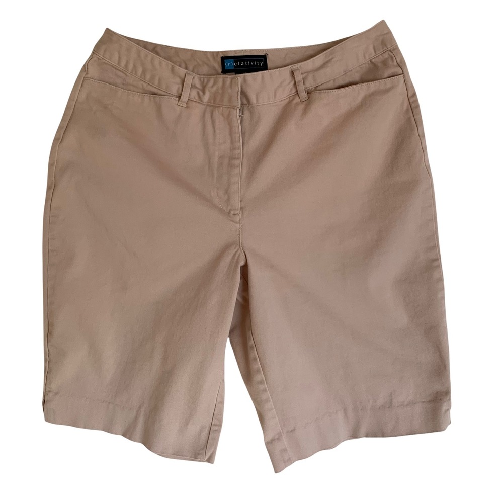 Relativity Womens Size 10 Casual Bermuda Shorts Walking Flat Front Beige *Read*